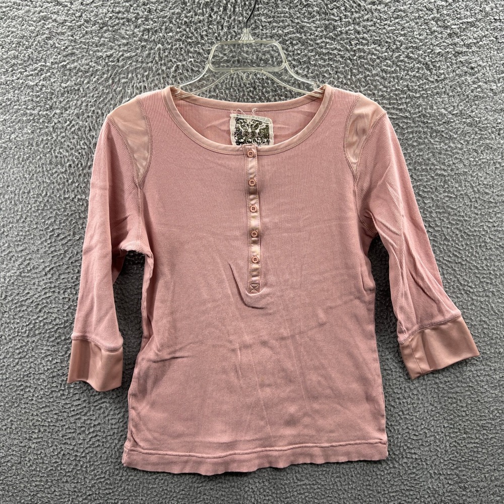 Womens Ribbed Henley Top‎ L Fitted Casual Layering Everyday Essential Everyday